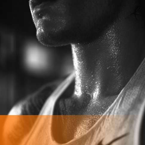 Close-up of a sweat-covered man's neck and jaw after a workout