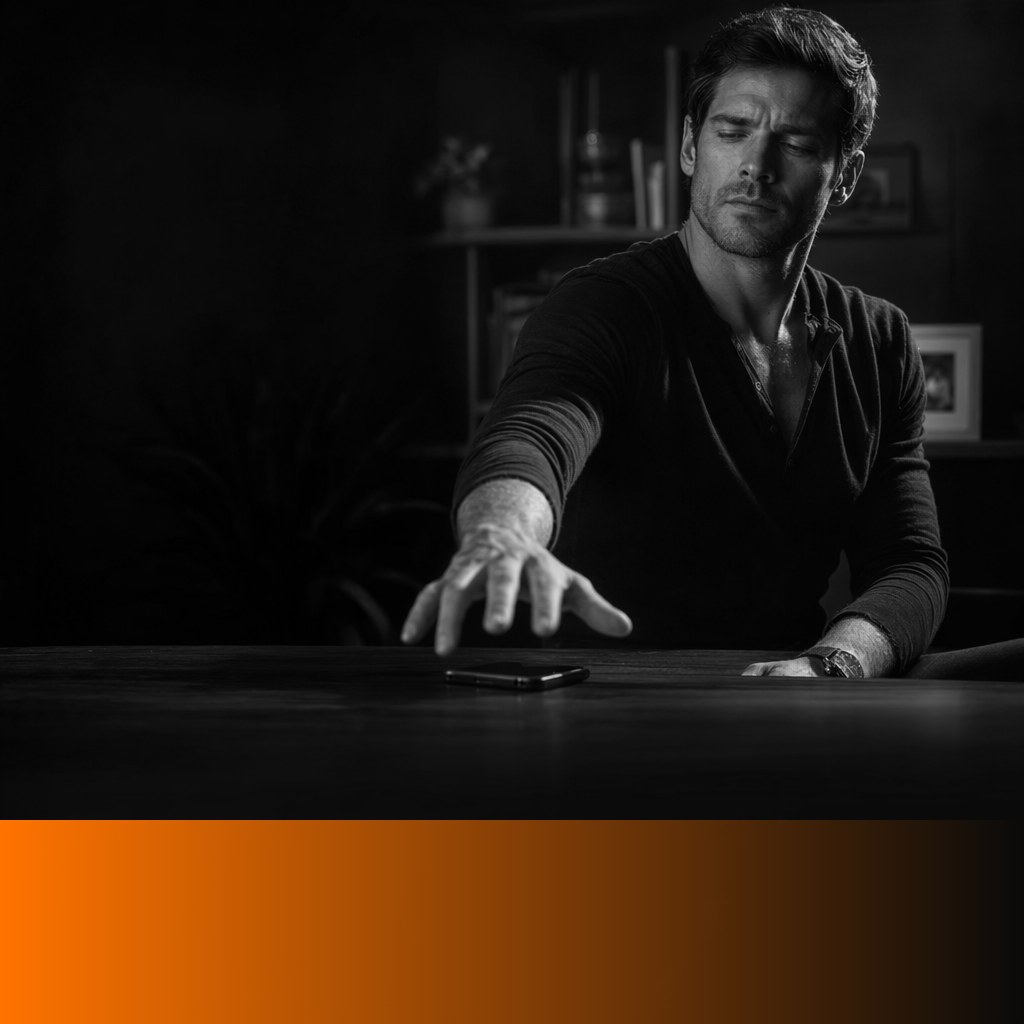 MenTools blog feature image for How Do You Break the Doomscrolling Habit Fast? 7-Day Protocol for Men — black and white photograph with orange MenTools overlay