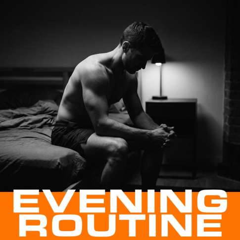 MenTools blog feature image for Evening Routine for Men, black and white photograph with orange MenTools overlay