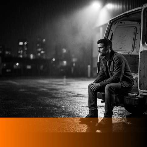 MenTools blog feature image for MEN: How to Become More Self-Aware as a Man: 7 Practical Ways, black and white photograph with orange MenTools overlay