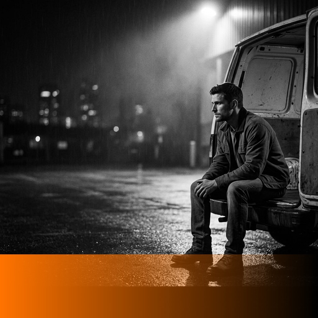 MenTools blog feature image for MEN: How to Become More Self-Aware as a Man: 7 Practical Ways, black and white photograph with orange MenTools overlay